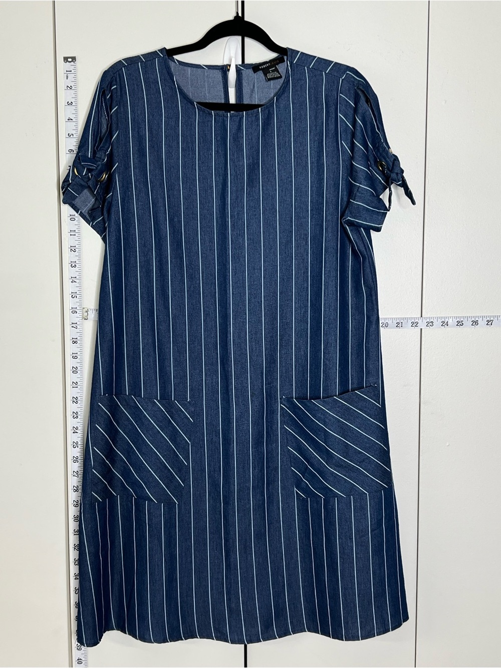 ROBERT LOUIS Women’s S Cotton Blend lightweight Airy Pin Striped Dress Pockets